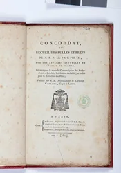 Tittelsiden til Concordat et Recueil des Bulles et Briefs de N.S.P. le Pape Pius VII, utgitt av Giovanni Battista Caprara, Paris, Chez Le Clers, 1802 (trykt papir)