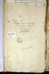 Tittelside til annenkaptein Chanals originalmanuskript, «Reise jorden rundt på Solide under kaptein Marchand» (en loggbok). 1791-1792. Nasjonalarkivet i Paris.