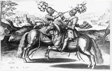 Turneringsscene mellom Henri IV (1553-1610) og Antoine de Pluvinel (1555-1620)