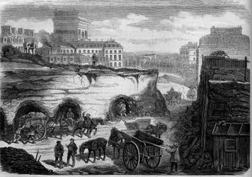 Transformasjoner av Paris under det andre imperiet, Haussmann Paris: gjennomboring av boulevard du Roi de Rome (i dag, avenue de Kleber). Gravering i "" Le Monde Illustré"" nr. 276 av 26. juli 1862.