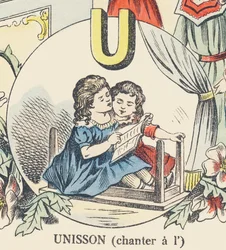 U: unison (synger på)