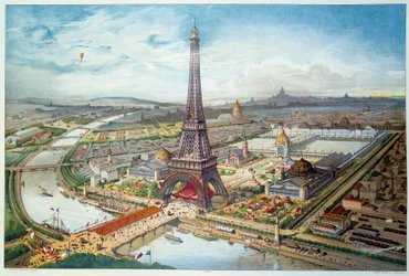 Utsikt over verdensutstillingen i Paris fra 1889. Gravering av 1889. Paris, Dekorativ kunst