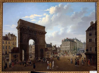 Utsikt over Porte Saint Martin i Paris Maleri av den franske skolen på 1700-tallet. Privat samling
