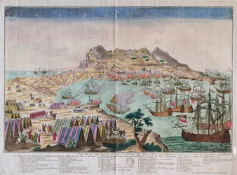 Utsikt over klippen og byen Gibraltar under beleiringen i 1779