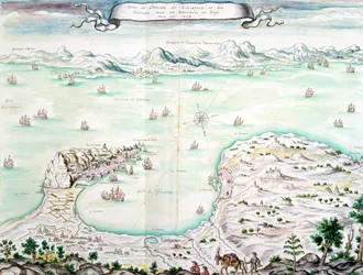 Utsikt over beleiringen av Gibraltar i 1704 (wc på papir)