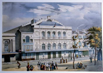 Utsikt over Theatre de la Gaite i Paris Litografi fra 1800-tallets Paris. Musee Carnavalet
