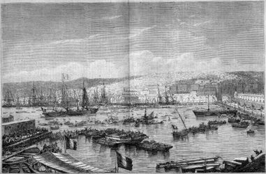 View of the city and port of Algiers (Algeria), during the Arrival of Napoleon III and the Impress Eugenie de Montijo, September 17