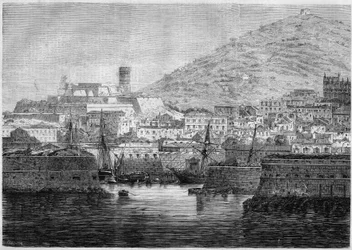 View of the port and town of Gaete (Gaeta), Italy