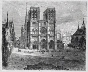 Utsikt over Notre-Dame de Paris - i ""Paris gjennom århundrene"", av H. Gourdon de Genouillac, red. F. Roy, Paris