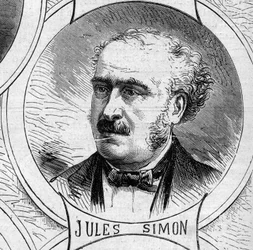 Krigen i 1870 - Den nasjonale forsvarsregjeringen: portrett av Jules Simon (født François Jules Suisse) (1814-1896), medlem av den provisoriske regjeringen i 1870. Stikk i «Le Monde Illustré» nr. 706 av 22. oktober