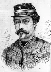 Krigen i 1870: portrett av Leon Franchetti (1834-1870), fransk soldat, sjef for Seinen-speiderne. Gravering i "" Le Monde Illustré"" nr. 714 av 17. desember 1870.
