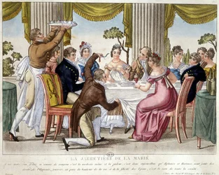 Bryllupsmåltid, strømpebåndsritual - ca. 1812.