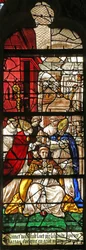 Vindu som viser scene fra livet til Saint Vast (farget glass)