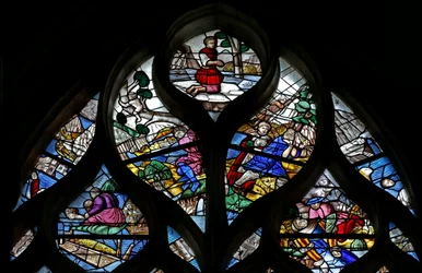 Vindu w124 som viser scener fra flommen og Noahs ark. På toppen av giveren(?) Georges Le Picart de Radeval