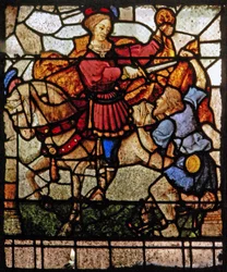 Vindu w5 som viser Charity of St Martin: han deler kappen sin
