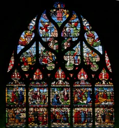 Vindu w6 som viser scener fra Maria Magdalenas liv