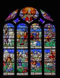 Vindu w7 som viser scener fra St Barbaras liv