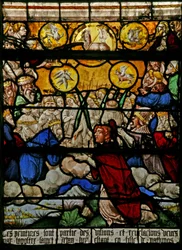 Vindu w9 som viser den siste dommen - etter Albert Durer