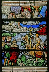 Vindu w9 som viser den siste dommen - etter Albert Durer