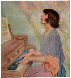 Kvinne som spiller orgel. 1924 (gravering)