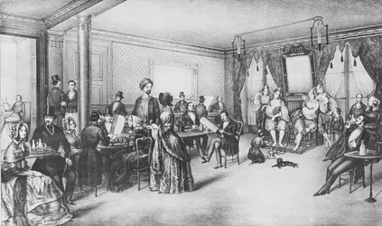 Kvinner fra Alger på en kafé i Paris, ca. 1860 (gravering)
