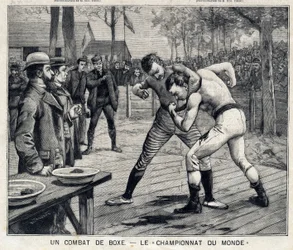 World Championship: boxing fight between Jim Corbett and Bob Fitzsimmons in Carson, Nevada, United States: In “” The Little Parisien”” on 11/04/1897. Private Collection