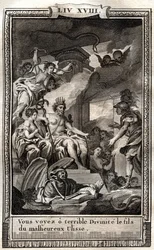 Du ser o forferdelige guddommelige sønnen til den onde Ulisse - gravering av 1798 av Monnet i "Les Aventures de Telemaque, fils d'Ulysses" (Telemachos eventyr) av Francois de Salignac de La Mothe-Fenelon dit Fenelon -