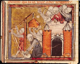f.275r Beleiring av Chateau of Chinon, Grandes Chroniques de France, 1375-79
