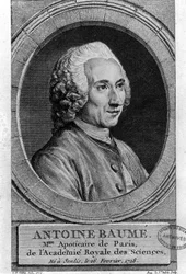 portrett av Antoine Baumé (1728-1804), fransk kjemiker og farmasøyt. Apoticaire de Paris. Gravering fra 1772.