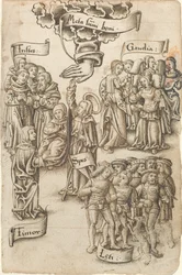 Håp, Reaching for Heaven, står blant triste og glade menn, gleder og frykt [fol. 19 recto]