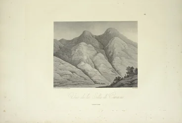 Utsikt over Silla de Caracas, tegnet av Marchais, gravert av Bouquet, illustrasjon fra 