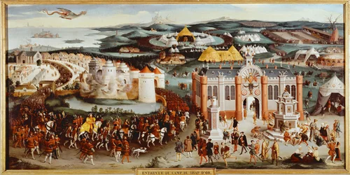 Møte mellom Frans I av Frankrike og Henrik VIII av England på Camp du Drap d#39;Or nær Calais …