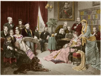 Richard Wagner og Liszt i Bayreuth med Cosima og Siegfried - etter Fritz Georg Papperitz