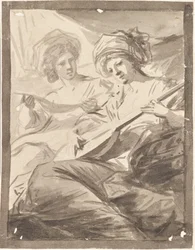 To kvinner med mandolin (studie for dobbeltportrettet av søstrene Victoire og Sophie von Fries?)