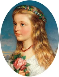 Friedrich Krepp Portrett av en jente med en krans av blomster og roser
