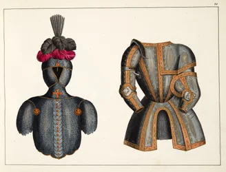 Rustning, plate fra 'A History of the Development and Customs of Chivalry', av Dr. Franz Kottenkamp, utgitt av Carl Hoffmann, 1842
