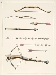 Piler og buer fra det 14.-15. århundre, plate fra 'A History of the Development and Customs of Chivalry', av Dr. Franz Kottenkamp, utgitt av Carl Hoffmann, 1842
