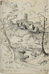 Italiensk by med elv (recto); Utsikt over en by (verso)