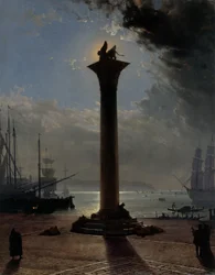 Måneskinn over Piazzettaen, ca. 1837 (olje på lerret)