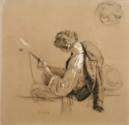 Sittende luttist; hodestudie