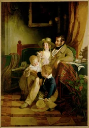 Rudolf von Arthaber og barna hans, Rudolf Emilie og Gustav, ser på bildet av sin avdøde kone og mor … (maleri på lerret)