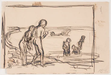 Badende barn på stranden