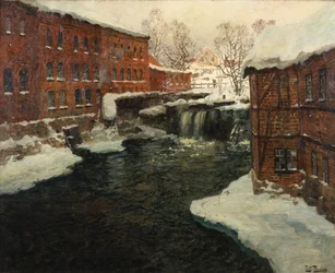 Møllescene, ca. 1885–90 (olje på lerret)