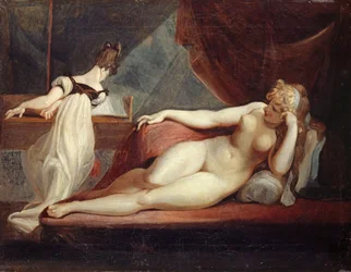 Hvilende kvinnelig naken og en pianospiller, 1799-1800.
