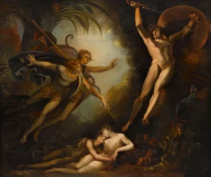 Satan starter, berørt av Ithuriels spyd, 1779.