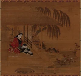 Hage, interiør og sittende pike, Edo-perioden, 1615-1868.