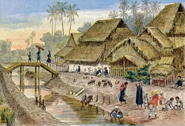 En annamesisk landsby, Fransk Indokina, ca. 1900 (illustrasjon)