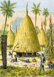 Canaque-landsbyen i Ny-Caledonia, ca. 1900-1910 (illustrasjon)