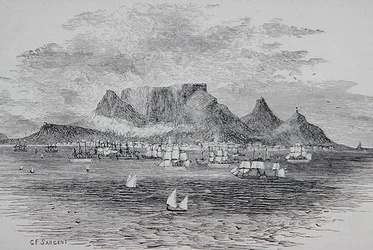 Cape Town sett fra Table Bay, Sør-Afrika, fra 