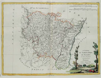Styringene i Lorraine, Barr og Alsace, gravering av G. Zuliani hentet fra Tome I av "Newest Atlas" utgitt i Venezia av Antonio Zatta, privat samling